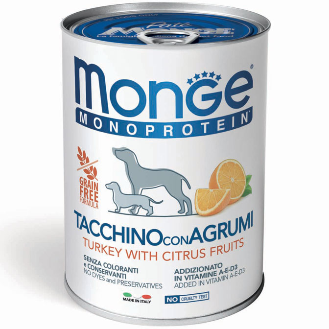 Monge Monoprotein Solo Tacchino con Agrumi 400g - Cibo Umido per Cani Monge Monoprotein Solo Tacchino con Agrumi 400g - Cibo Umido per Cani